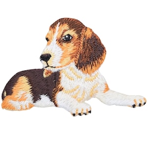 Beagle Dog Applique Patch - Lying Down 2.5" (Iron on)