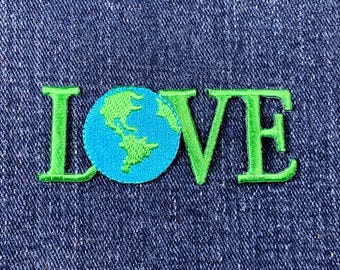 Love Earth Applique Patch - Embroidered Earth Day Badge 2-5/8" (Iron On)