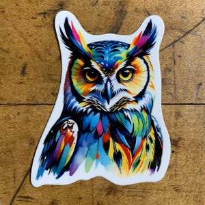 Great Horned Owl Sticker - Colorful Majestic Animal Vinyl Decal 2-5/8&quot;