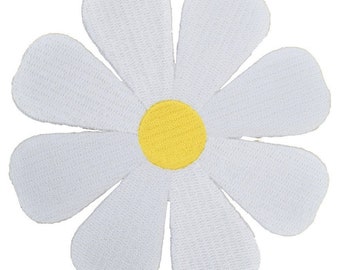 Extra Large Daisy Applique Patch - White Yellow Flower Bloom Badge 4" (Iron on)