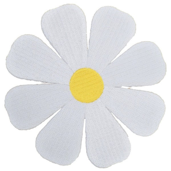 Extra Large Daisy Applique Patch - Insigne de fleur de fleur jaune blanc 4" (fer à repasser)