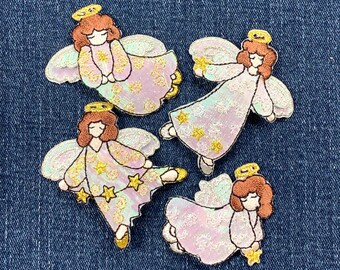 4-Pack Angel Patch Set - Shimmery Embroidered Holy Religious Angels Badges (Iron On)