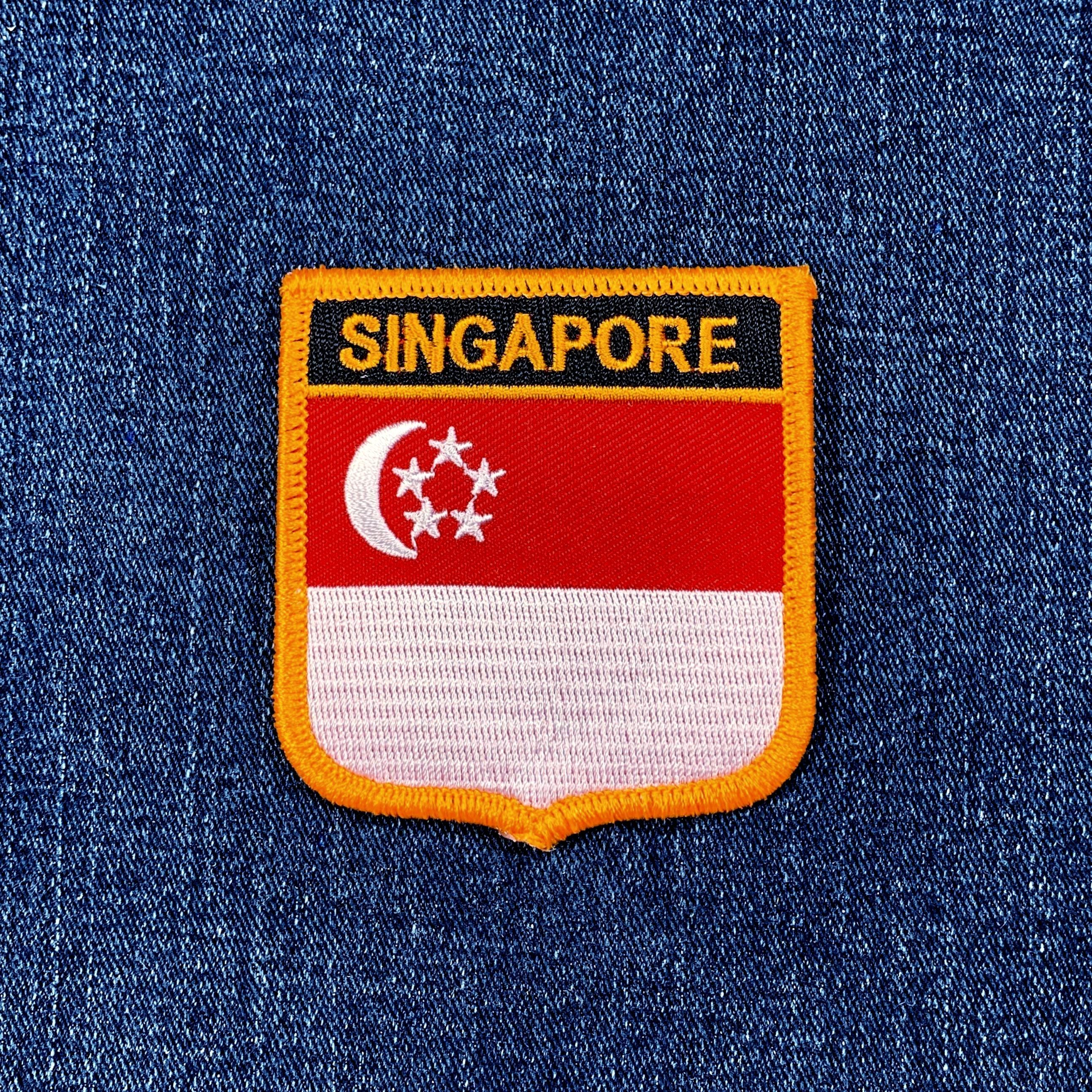 シンガポール パッチ - 刺繍入り 国旗 シールド バッジ 2.75インチ 