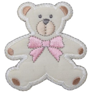 Teddy Bear Applique Patch - Pink Bow Stuffed Animal Badge 2-3/8" (Iron on)
