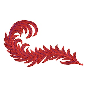 Large Red Feather Applique Patch - Embroidered Decorative Badge 4-7/8" (Iron On)