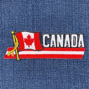 Canada Patch - Ribbon Maple Leaf Flag Embroidered Badge 4.75" (Iron Or Sew On)