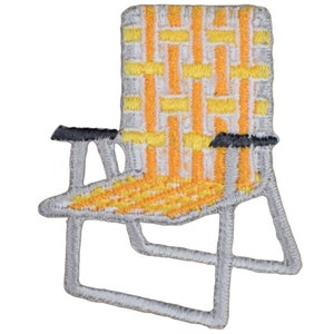 Lawn Chair Applique Patch - Yellow Camping Trailer RV Chair Embroidered Badge 2&quot; (Iron on)