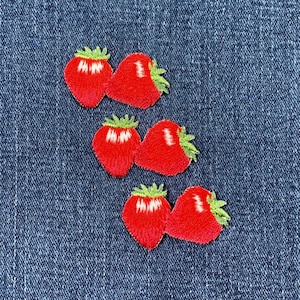 3-Pack Strawberries Applique Patch - Embroidered Berry Fruit Farm & Food Badge 1-5/8" (Iron On)