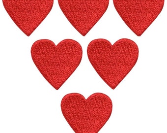 Small Heart Applique Patch Set - Red Love Valentine Badge 3/4" (6-Pack, Iron on)