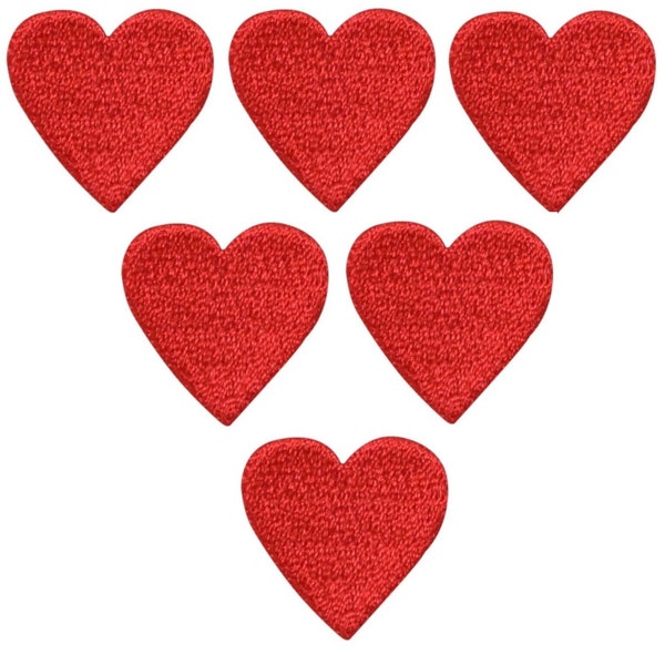 Small Heart Applique Patch Set - Red Love Valentine Badge 3/4" (6-Pack, Iron on)