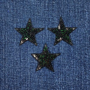 3-Pack Sequin Star Applique Patch - Black Badge 1.5" (Iron On)