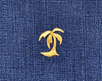 Gold Palm Tree Applique Patch - Embroidered Tropical Decorative Badge 1-3/8" (Iron On)