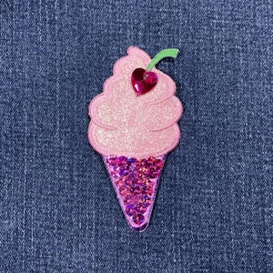 Ice Cream Cone Applique Patch - Acrylic Jewel Sequins & Embroidered Dessert Badge 3.75" (Iron On)