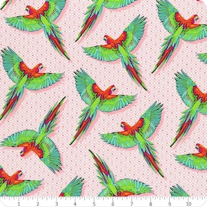 Tula Pink Macaw Ya Later in Dragonfruit for Free Spirit Fabrics; 100% woven cotton quilting fabric