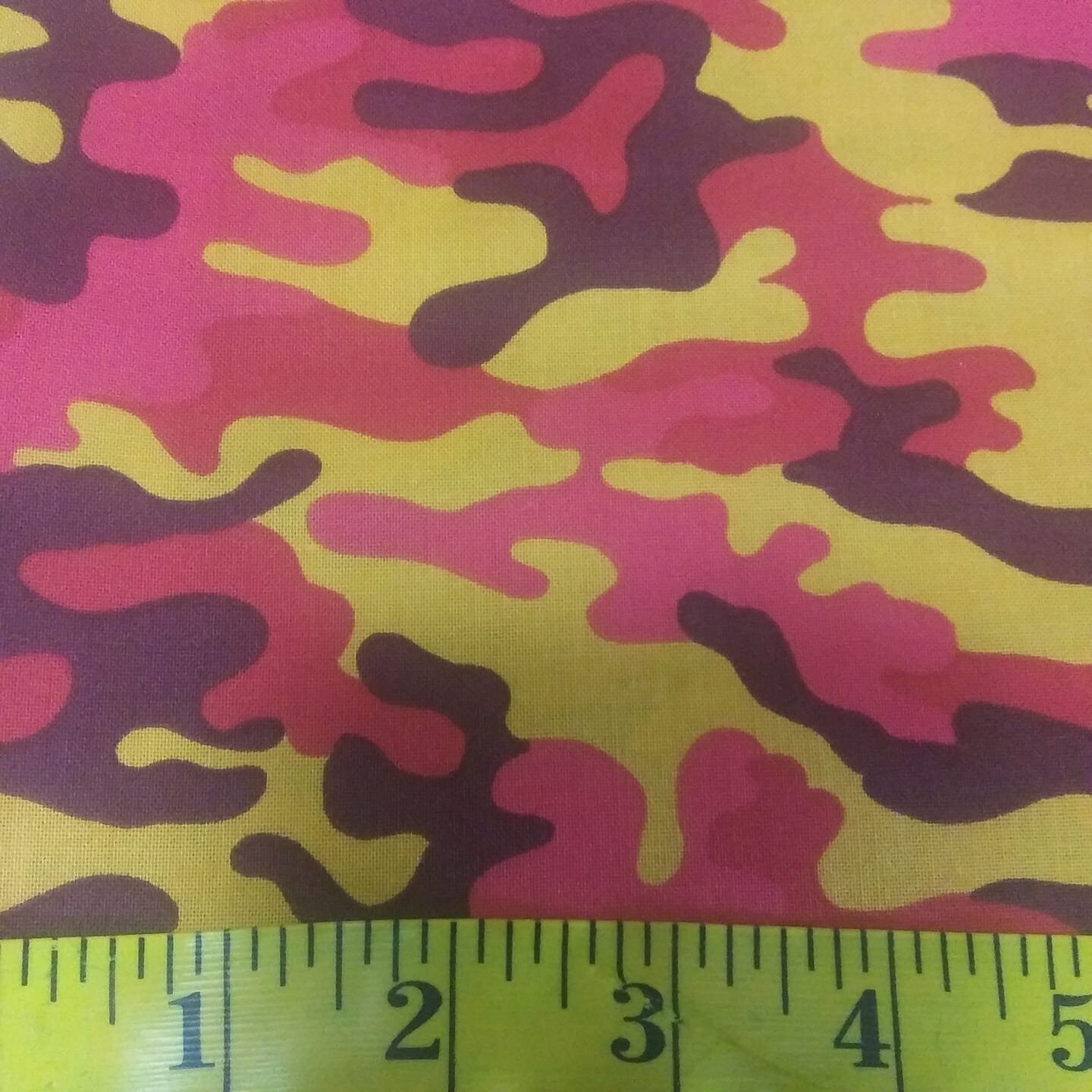 Camo Kickin Camo Camouflage Blaze Red and Yellow; 100% Woven