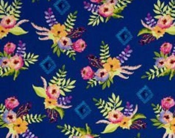 Floral Bouquet Whistler Studios Wanderers Weekend Navy Fabric; 100% woven cotton quilting fabric; 50788-1