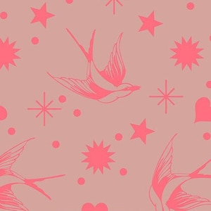 Tula Pink Neon Fairy Flakes in Nova (tan background neon pink designs) Neon True Colors Free Spirit Fabrics; 100% woven cotton quilt fabric