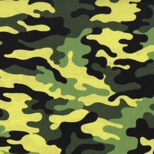 Camo Kickin Camo camouflage Neon Green; 100% woven cotton quilting fabric