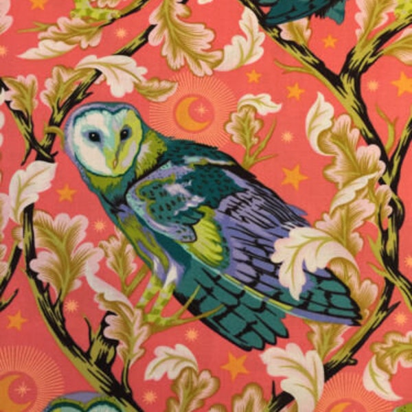 Tula Pink Night Owl in Dawn (pink background, purple birds) Moon Garden for Free Spirit Fabrics; 100% woven cotton quilting fabric