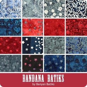 Bandana Banyan Batiks by Northcott Fabrics 20 mini strips x 2 1/2&quot; wide ; 100% woven cotton quilting fabric