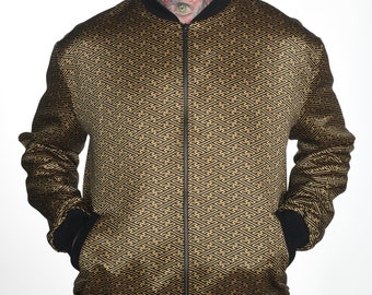 Sacred Geometry Unisex Satin Bomber Jacket - Gold & Black Satin Geometric Jacket - High Quality -Tattoo Apparel - HeartbeatInk