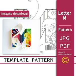 Letra M / Arte em papel quilling / APENAS modelo / APENAS padrão / Recomendações gerais com um vídeo com legendas / Download instantâneo/(9/20)