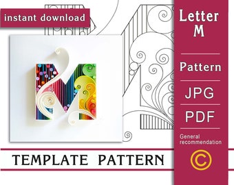 Letter M / Quilling paper art / ONLY Template / ONLY Pattern / General recommendations with a video with subtitles / Instant download