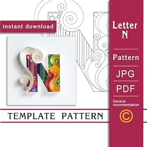 Letra N / Arte em papel quilling / APENAS modelo / APENAS padrão / Recomendações gerais com um vídeo com legendas / Download instantâneo/(30/9)