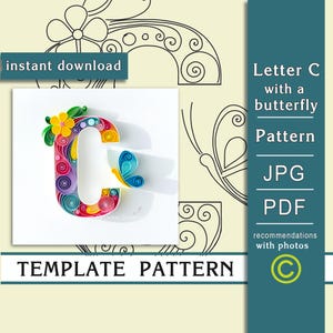C farfalla/ Quilling paper art/ SOLO modello/ SOLO schema/ Consigli generali con un video con sottotitoli/ Download immediato/(9/33)