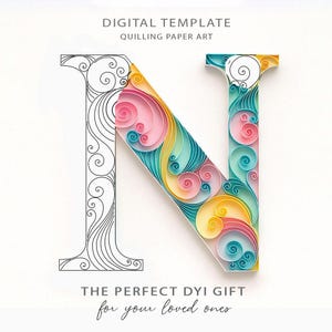 Quilling Letter N Template – Colorful Paper Monogram Pattern – Digital PDF & JPG – DIY Craft Idea –Quilling Design – Instant Download (5/59)