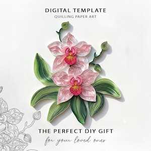 Pink Orchid (F1) Quilling Paper Art | Template Digital Flower Pattern Outline | Instant Download