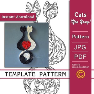 Cats Yin Yang / Quilling paper art / ONLY Template / ONLY Pattern / Instant download