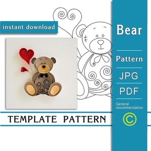 Bear / Quilling paper art / ONLY Pattern / ONLY Template / Instant download image 1