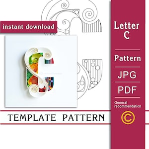 Letra C / Arte em papel quilling / APENAS molde / APENAS molde / Recomendações gerais com um vídeo com legendas / Download instantâneo (9/10)