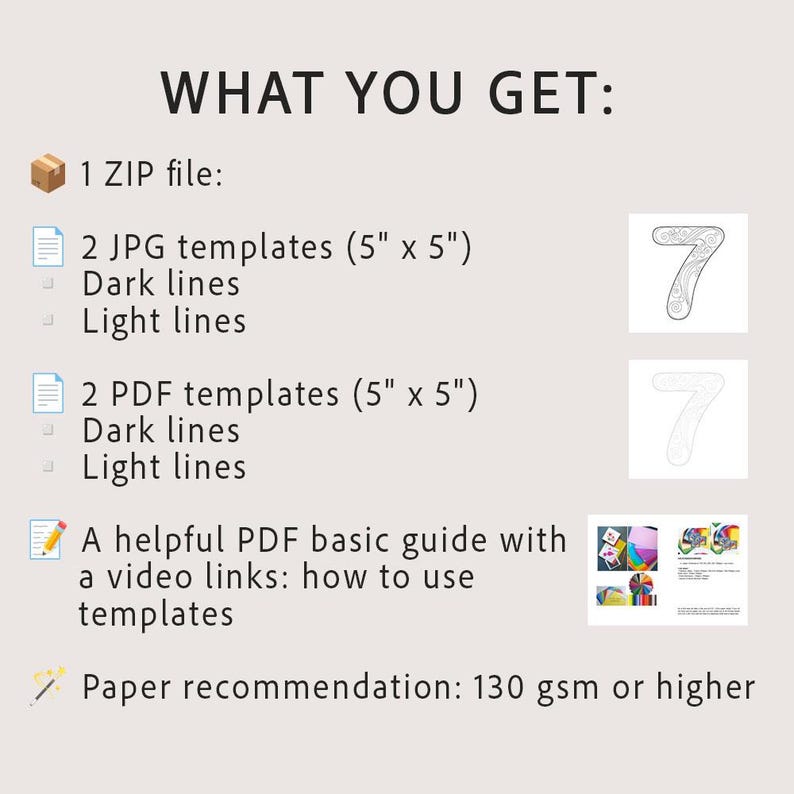Quilling Number 7 Template Printable Paper Craft Pattern (PDF, JPG