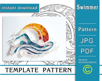 Swimmer / Quilling paper art / ONLY Template / ONLY Pattern / General recommendations with a video with subtitles / Instant download