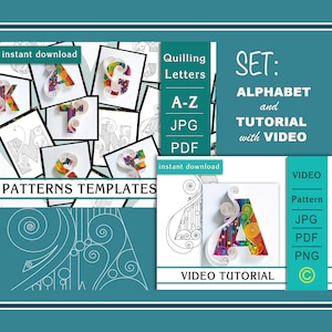 SET Alfabeto e tutorial com vídeo para uma letra A / 26 letras / Modelos / Padrões / Arte em papel quilling / Download instantâneo