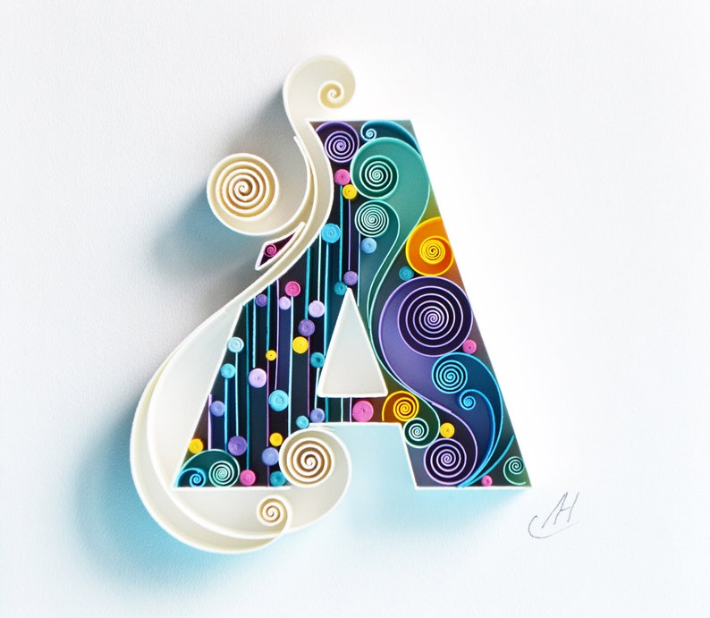 Custom Framed Gift birthday A Gift quilling art Personalized Monogram paper art Decor Design Quilling wall paper art Letter A