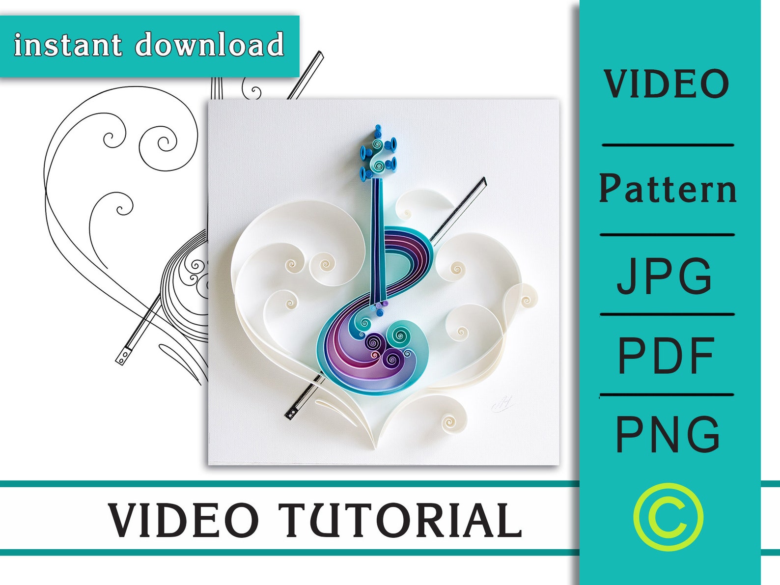 Violin / How to Make / Pattern / Quilling Paper Art / Digital Etsy