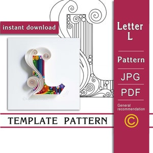 Letra L / Arte en papel quilling / SOLO Plantilla / SOLO Patrón / Recomendaciones generales con video con subtítulos / Descarga instantánea / (29/9)