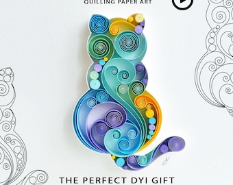 Cat Video Tutorial Quilling Paper Art Template, Pattern (Instant Download)