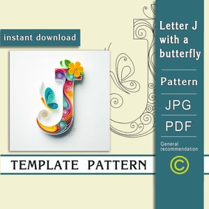 J farfalla/ Quilling paper art/ SOLO modello/ SOLO schema/ Consigli generali con un video con sottotitoli/ Download immediato/(9/24)