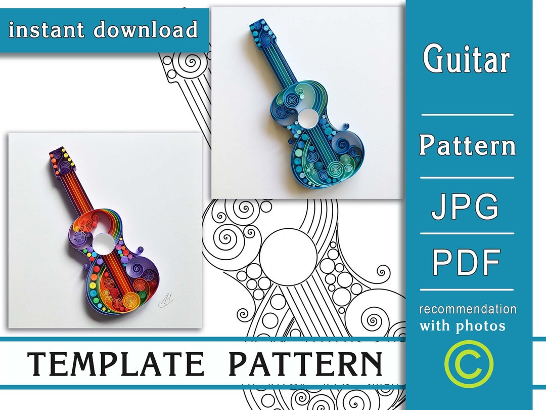Guitar / Quilling Paper Art / ONLY Template / ONLY Pattern / Etsy