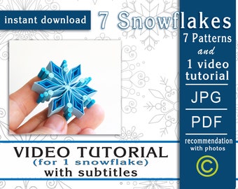 Snowflakes, Video Tutorial with subtitles / Quilling paper art / Step by step / 7 Templates / Recommendation / 7 Patterns