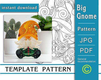 Big Gnome / Quilling Paper art / ONLY Template / ONLY Pattern / Instant download