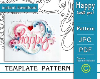 Happy / Quilling paper art / ONLY Template / ONLY Pattern / Instant download