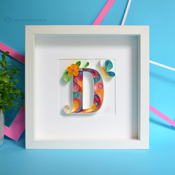 Monogram D Quilling wall paper art | Framed Personalized Birthday Gift