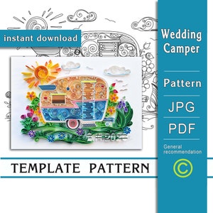 Wedding camper / Quilling paper art / ONLY Template / ONLY Pattern / General recommendations with a video with subtitles / Instant download