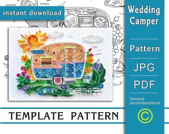 Wedding camper / Quilling paper art / ONLY Template / ONLY Pattern / General recommendations with a video with subtitles / Instant download