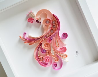 Pavo real / Pájaro pluma / Arte de papel Quilling / Arte enmarcado / Aniversario / Regalo de boda / Cumpleaños / Decoración de la pared del hogar